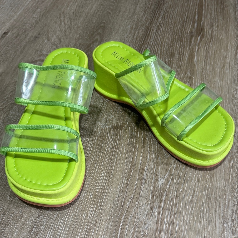 Neon Green platform Clear Strap Slide Sandals – Bold & Trendy